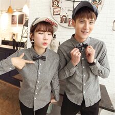 白墙挂拍磨毛衬衫男女衬衣韩版修身长袖休闲蝴蝶结班服潮C213P32，男装衬衫，星座1013-2