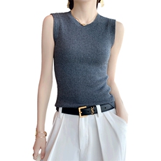 薄款圆领修身针织吊带背心女气质显瘦内搭精纺无袖，女装背心吊带，暖烁羊绒