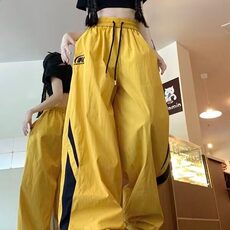 薄荷曼波风湖蓝色裤子夏季宽松阔腿hiphop街舞速干美式降落伞兵裤，男装休闲裤，星座506A