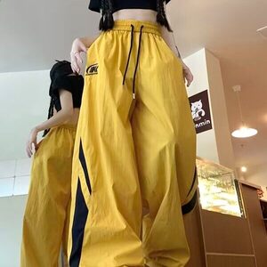 薄荷曼波风湖蓝色裤子夏季宽松阔腿hiphop街舞速干美式降落伞兵裤图片