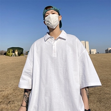 得物抖音高品质二开珠地网眼透气面料纯色宽松短袖T恤翻领POLO衫，男装T恤，电商A486