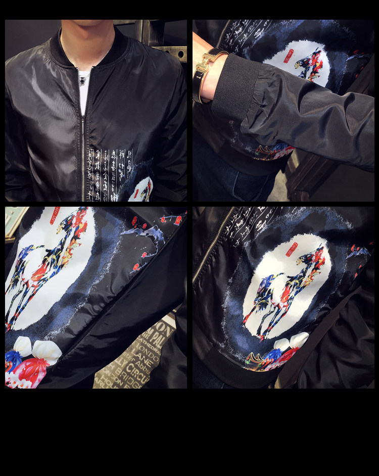 C301-JK24#秋中国风马印花夹克男士外套棒球服男上衣潮P45,男装夹克,电商C301