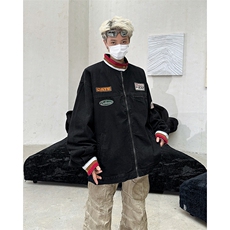 秋季新款港风日系复古水洗立领刺绣棒球服牛仔夹克男JK1383-P78，男装夹克，星座313A(原308A-2)