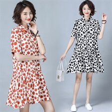 中长款时尚潮流舒适连衣裙2025年夏季圆点短袖衬衣简约优雅，女装连衣裙，风姿绰