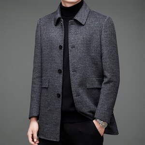 新款羊毛呢大衣秋冬商务中年男士羊毛保暖时尚外套MNSAA8166-P315，男装风衣，电商B212（原钱塘6029）