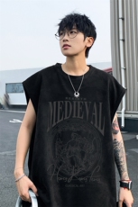 ！2025夏季新款男士麂皮绒无袖T恤情侣印花背心TLBX11特P18，男装T恤，电商B220
