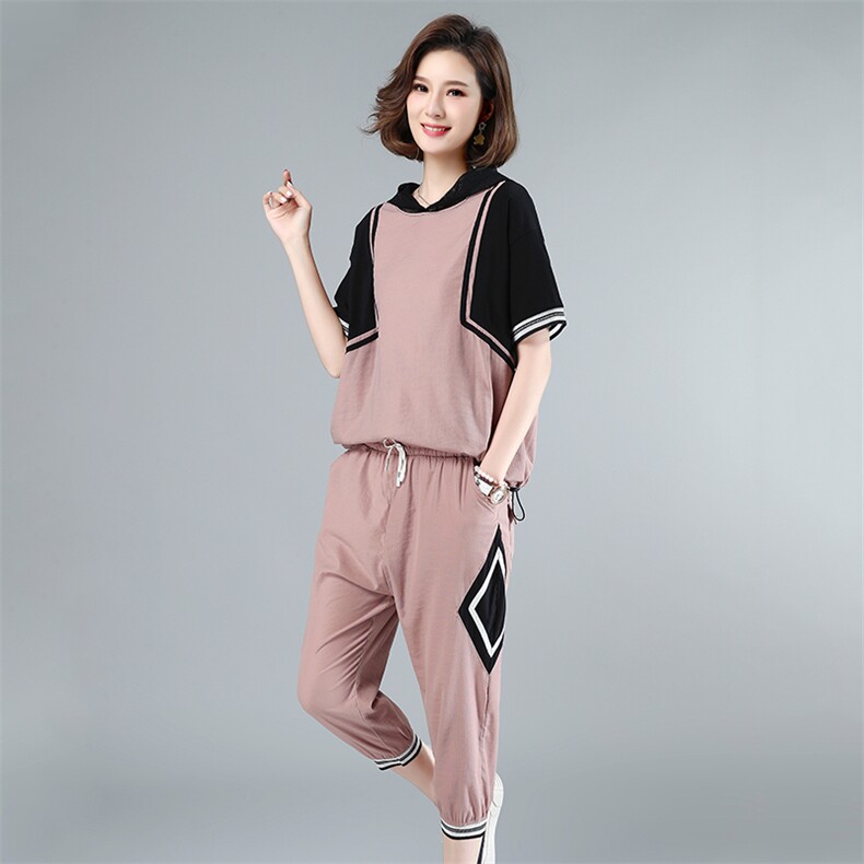 时尚潮流套装/套裙舒适短袖2021年夏季连帽宽松优雅,女装套装/套裙,叶笙衣