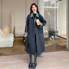 新款双面羊毛格子拼接外套766-P305-K438，女装毛呢外套，2C108