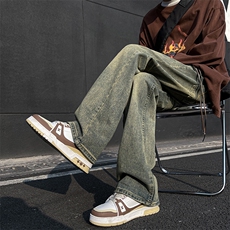 美式ins高街hiphop重工艺水洗微喇复古蓝牛仔裤货号K2320P55控78，男装牛仔裤，电商A063