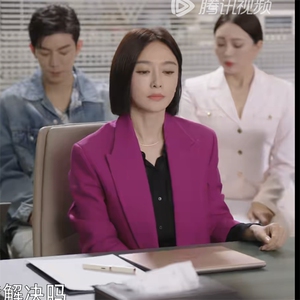 闪耀的她秦岚秦岚同款衣服春秋韩版女士休闲紫色西装外套时尚西服图片