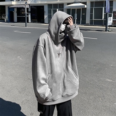 F48-P652024春季麂皮绒宽松休闲卫衣男美式潮牌半拉链连帽外套，男装卫衣，星座512-6
