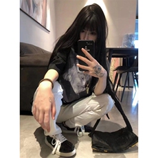 1506/Q05620/P39欧美高街f假破洞褶皱牛仔裤男女同款百搭修身长裤，男装牛仔裤，星座1506