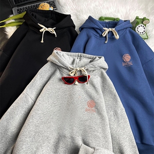 WY2237-P35 加绒款-P40 纯棉连帽卫衣男大码运动帽衫宽松薄图片