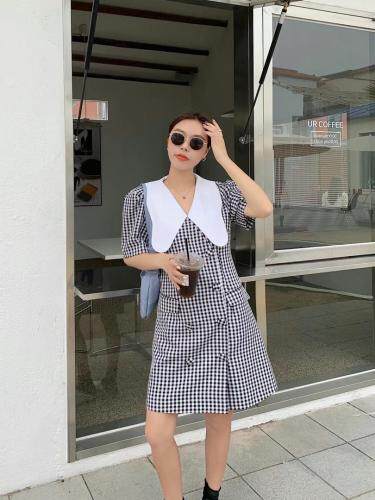 现货夏季新款薄款格子西装裙，女装西装，青菜萝卜