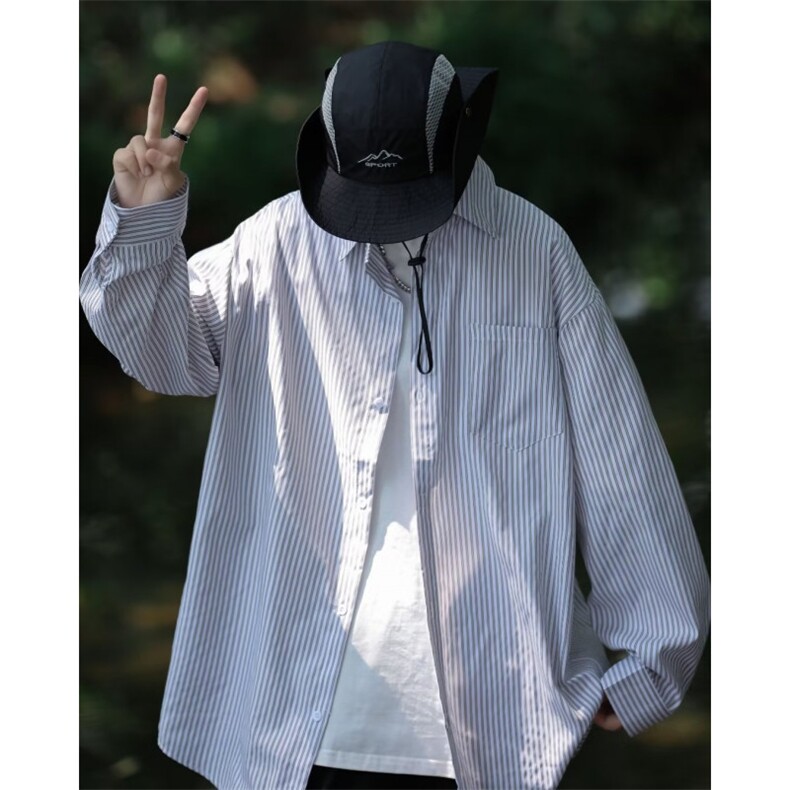 早秋日系条纹长袖衬衫男士衬衣宽松潮牌痞帅休闲外套CS05-P30,男装衬衫,星座1001-1