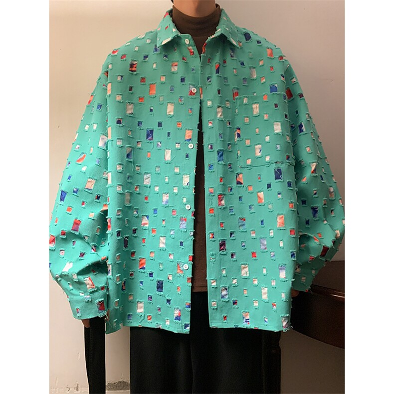 现货秋季新款高品质破洞衬衫抖音品质CS7842-特P50控78,男装衬衫,电商A059