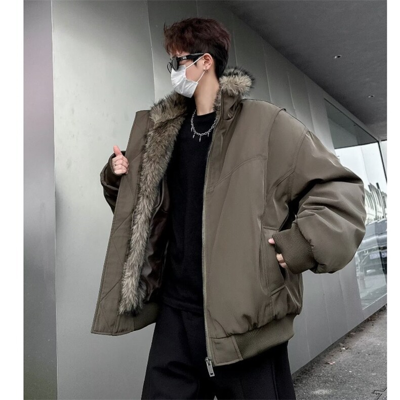 美式复古座山雕毛领棉服男冬季加绒加厚棉衣情侣外套M9088/P130,男装棉衣,星座506