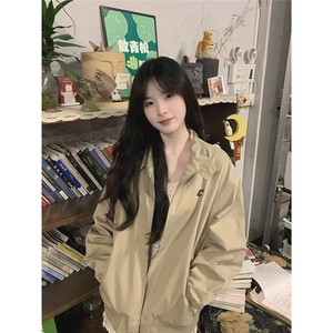 美式复古卡其色立领2025新款春秋外套宽松工装休闲夹克韩系上衣女,男装夹克,星座506A