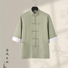 夏唐装风盘扣新中式七分袖棉麻复古居士服茶服GF2503-P60，男装衬衫，星座1105-3