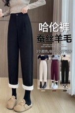 2025新款绵羊毛哈伦裤安可拉红宽松大码小脚加绒裤老爹裤萝卜裤，女装休闲裤，云美莎专业女裤-全店现货