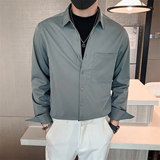 深灰2023春装社会小伙男士纯色修身长袖衬衫男潮CS049-P45控价68，男装衬衫，电商A108