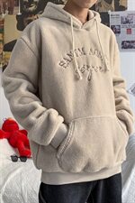 703-W199-P58秋冬港风拉绒羊羔毛绣花卫衣套头帽衫，男装卫衣，星座703