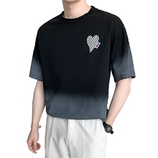 2024新款轻奢风吊染磨边休闲宽松渐变圆领短袖T恤潮男8860-p55，男装T恤，电商D303