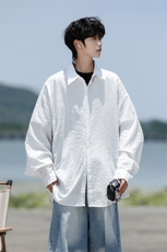 8XL-M泡泡纱盐缩肌理长袖衬衫男夏季冰丝外套防晒衬衣CS29007P40，男装衬衫，电商B312