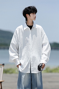 8XL-M泡泡纱盐缩肌理长袖衬衫男夏季冰丝外套防晒衬衣CS29007P40图片