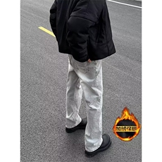 水洗做旧弯刀牛仔裤男款秋季美式高街加绒裤子，男装牛仔裤，四季星座505