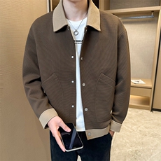 高端毛呢工装翻领呢子针织拼色夹克外套男DS-A329-JK2336-P105，男装夹克，电商A329