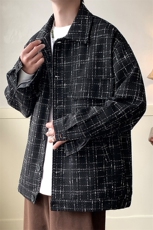 GENIOLAMODE小香风夹克男秋季高级感粗毛呢外套宽松格子衬衫新款，男装夹克，电商A351