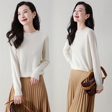 100%纯羊绒女圆领秋冬内搭洋气纯色上衣，女装羊绒衫，阿舍尔精品