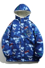 正反两面穿印花棉衣男连帽棉服加绒棉袄外套女3320-P100控148，男装棉衣，星座207
