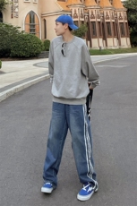 B221美式ins高街小众宽松三条杠运动牛仔裤LK23130-P60控78，男装牛仔裤，电商B221