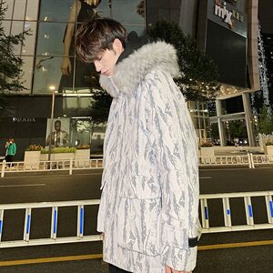 港风树枝迷彩连帽棉衣男宽松大毛领棉服外套A090-MY70 P145 限188图片