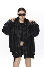 荔枝纹高端双层领廓形设计大码M-5XL机车皮衣JK78095特P118控178，女装皮衣，星座226-1