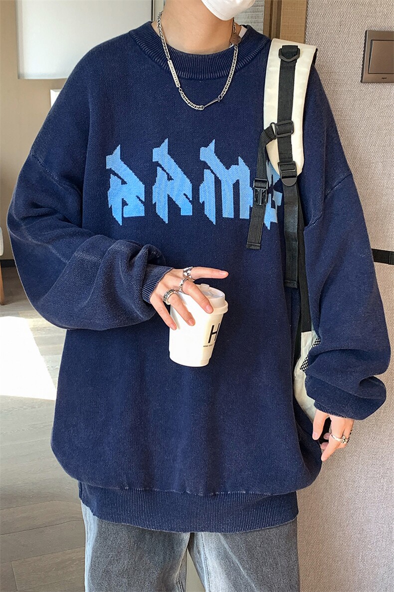 情侣个性针织衫宽松男毛衣圆领提花水洗做旧32434P88控108,男装针织衫/毛衣,星座517A-1