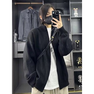 立领针织开衫外套男士春秋冬季慵懒风外穿宽松休闲毛衣 M5003图片