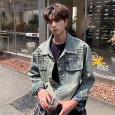 秋冬美式重工铆钉做旧慵懒牛仔外套男休闲夹克潮流JK8864-P72，男装工装外套，星座1001-1