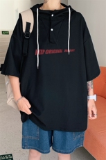 LD54071-P45连帽短袖t恤男大码胖子带帽五分袖中袖，男装T恤，电商A040