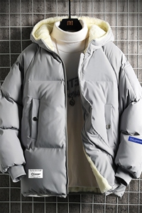 MY16062-P100 加厚加绒连帽衣男大码服男面包服男 网格挂拍图片