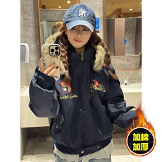 现货高品质美式高街重磅刺绣座山雕大毛毛领棉衣男女加厚棉服外套，男装棉衣，电商A443