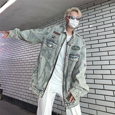 美式高街秋季牛仔外套男潮牌炸街休闲百搭牛仔夹克男JK8021/P70，男装工装外套，电商D202-1