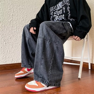 工装牛仔裤男直筒宽松高街潮牌百搭休闲束脚感阔腿长裤子7828-p40图片