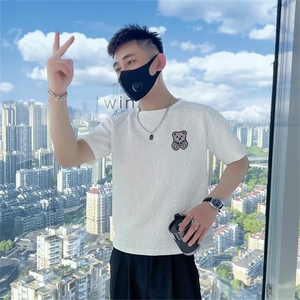 休闲刺绣小熊时尚短袖t恤男夏装大码宽松网红半袖上衣服 T233图片