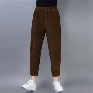 冬季加绒加厚灯芯绒休闲裤女韩版宽松条绒显瘦老爹哈伦裤图片