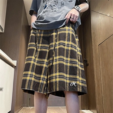 夏季新款撞色格子休闲短裤男直筒宽松百搭七分裤现货K7814-P39，男装牛仔裤，星座512-3