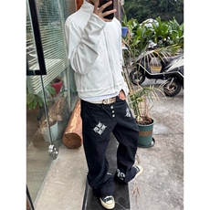 美式印花排扣弯刀牛仔裤新款简约潮流ins时尚文艺百搭气质宽松潮，男装牛仔裤，四季星座505