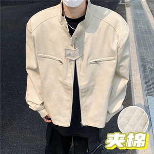 GC9887-P85 美式复古街头机车麂皮衣夹克男女夹棉服垫肩外套秋冬图片
